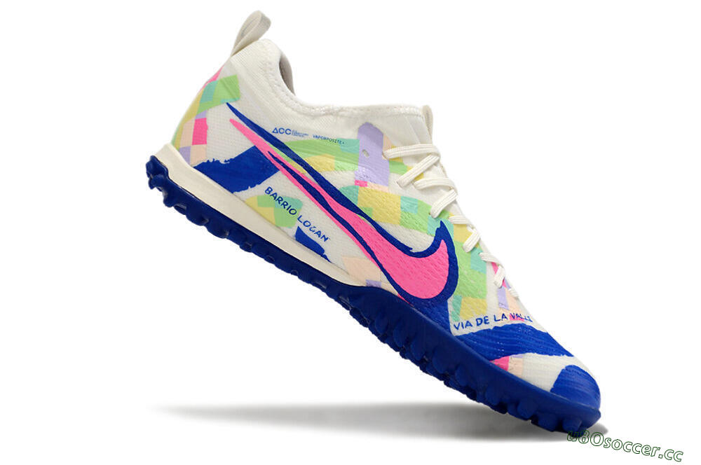 Men's Nike Air Zoom Mercurial Vapor 15 Pro TF Artificial Turf Low-Tops Football Shoes - White/Pink/Blue/Yellow 4