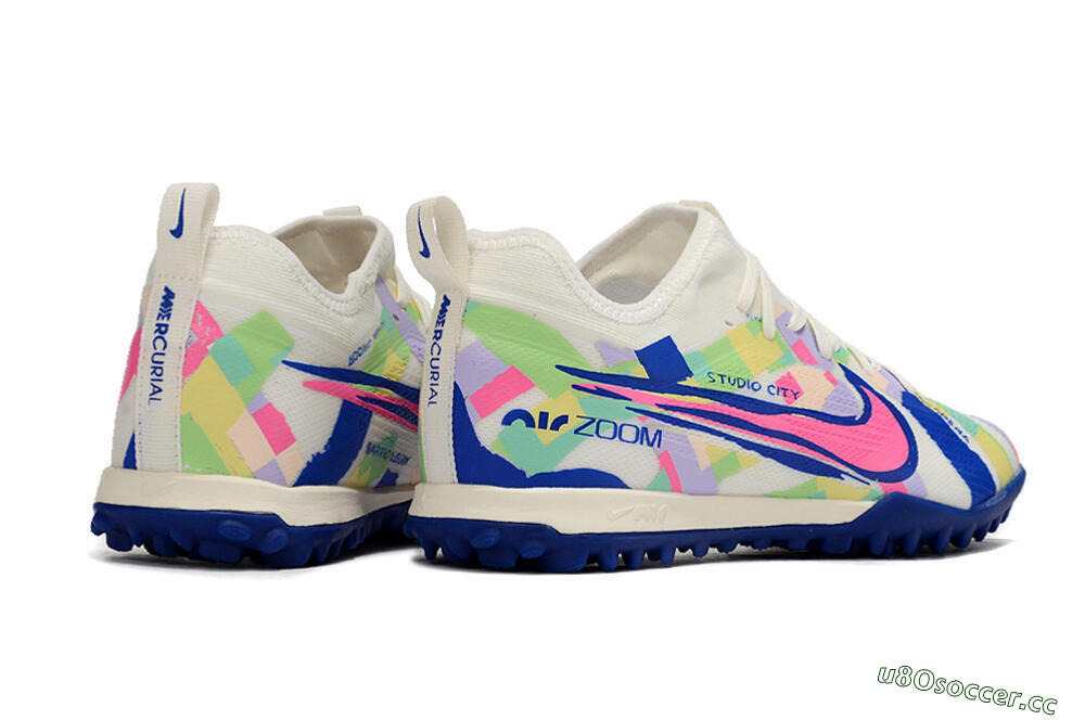 Men's Nike Air Zoom Mercurial Vapor 15 Pro TF Artificial Turf Low-Tops Football Shoes - White/Pink/Blue/Yellow 6