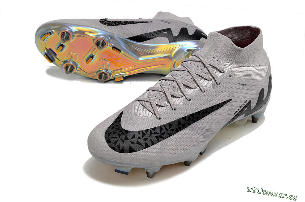 Men's Nike Air Zoom Mercurial Superfly 9 Elite SG Soft Ground High-Tops Football Boots - Grey/Black/Gold 3