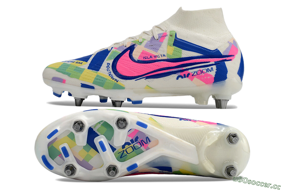 Men's Nike Air Zoom Mercurial Superfly 9 Elite SG Soft Ground High-Tops Football Boots - White/Pink/Blue/Yellow 1