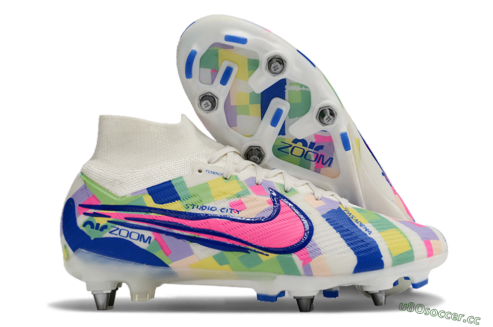 Men's Nike Air Zoom Mercurial Superfly 9 Elite SG Soft Ground High-Tops Football Boots - White/Pink/Blue/Yellow 2