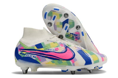 Men's Nike Air Zoom Mercurial Superfly 9 Elite SG Soft Ground High-Tops Football Boots - White/Pink/Blue/Yellow