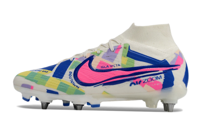 Men's Nike Air Zoom Mercurial Superfly 9 Elite SG Soft Ground High-Tops Football Boots - White/Pink/Blue/Yellow