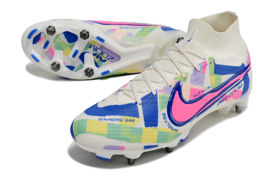 Men's Nike Air Zoom Mercurial Superfly 9 Elite SG Soft Ground High-Tops Football Boots - White/Pink/Blue/Yellow