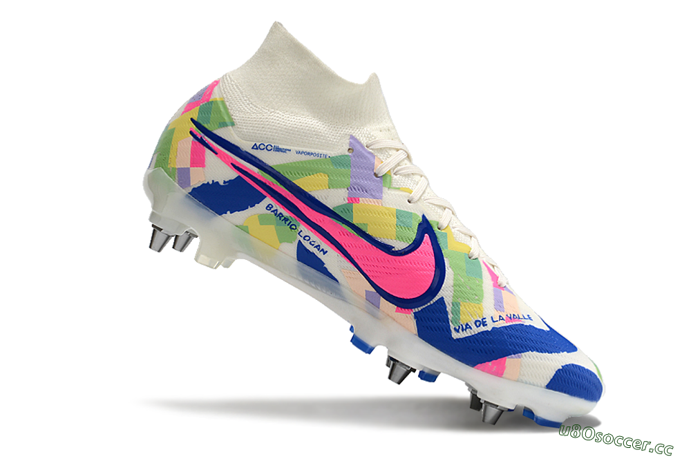 Men's Nike Air Zoom Mercurial Superfly 9 Elite SG Soft Ground High-Tops Football Boots - White/Pink/Blue/Yellow 4