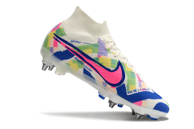 Men's Nike Air Zoom Mercurial Superfly 9 Elite SG Soft Ground High-Tops Football Boots - White/Pink/Blue/Yellow