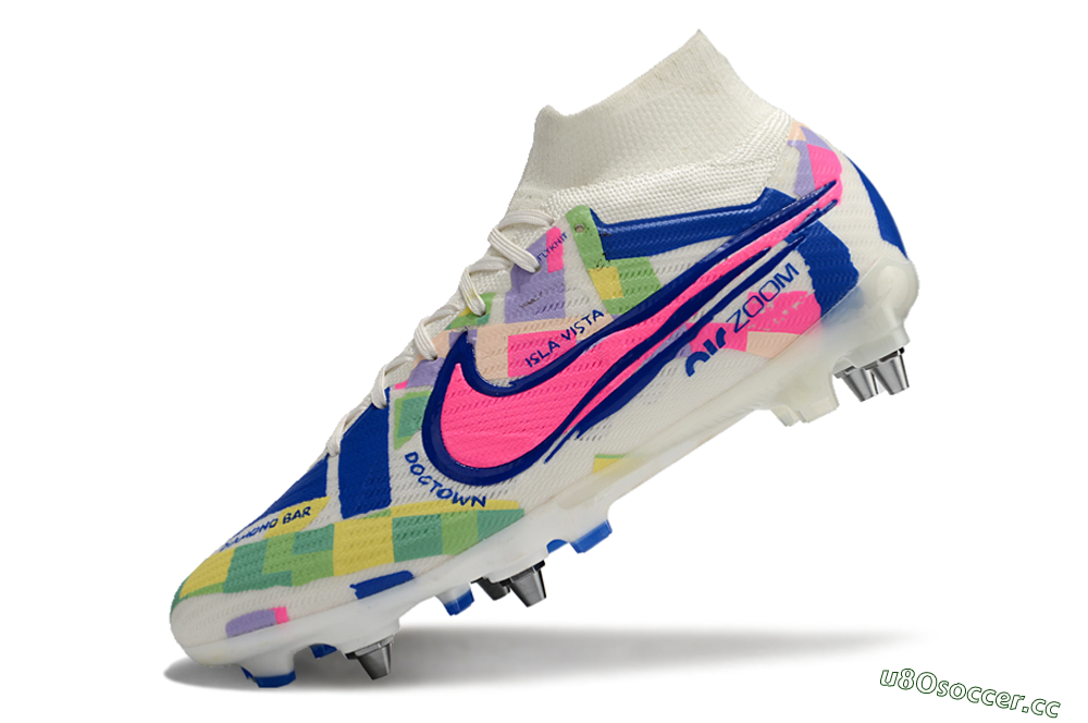 Men's Nike Air Zoom Mercurial Superfly 9 Elite SG Soft Ground High-Tops Football Boots - White/Pink/Blue/Yellow 5