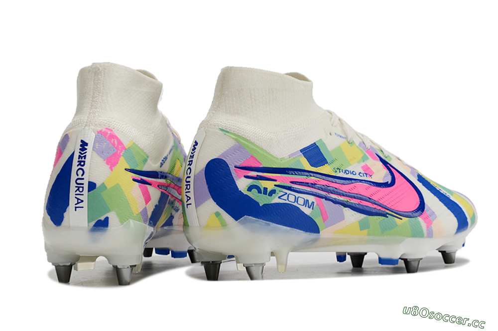 Men's Nike Air Zoom Mercurial Superfly 9 Elite SG Soft Ground High-Tops Football Boots - White/Pink/Blue/Yellow 6