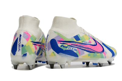 Men's Nike Air Zoom Mercurial Superfly 9 Elite SG Soft Ground High-Tops Football Boots - White/Pink/Blue/Yellow