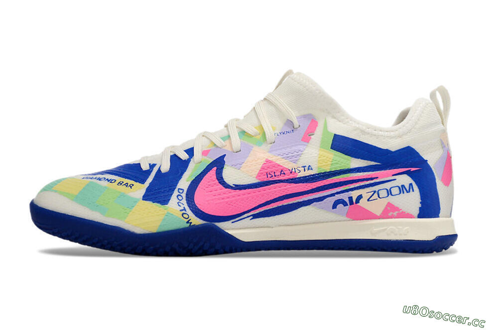 Men's Nike Air Zoom Mercurial Vapor 15 Pro IC Indoor & Futsal Low-Tops Football Shoes - White/Pink/Blue/Yellow 0