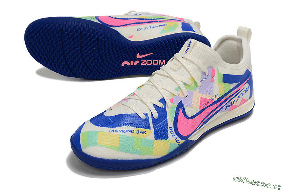 Men's Nike Air Zoom Mercurial Vapor 15 Pro IC Indoor & Futsal Low-Tops Football Shoes - White/Pink/Blue/Yellow 3