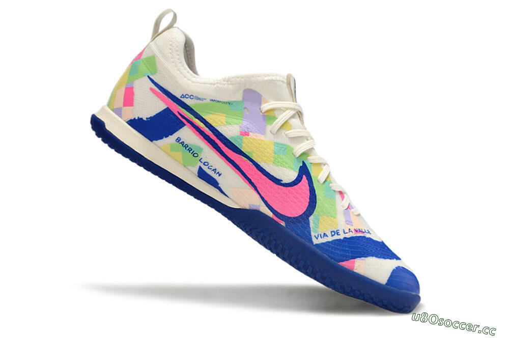 Men's Nike Air Zoom Mercurial Vapor 15 Pro IC Indoor & Futsal Low-Tops Football Shoes - White/Pink/Blue/Yellow 4