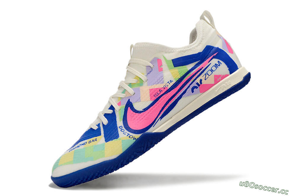 Men's Nike Air Zoom Mercurial Vapor 15 Pro IC Indoor & Futsal Low-Tops Football Shoes - White/Pink/Blue/Yellow 5