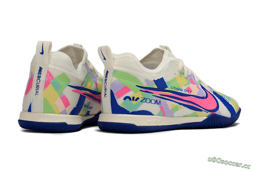 Men's Nike Air Zoom Mercurial Vapor 15 Pro IC Indoor & Futsal Low-Tops Football Shoes - White/Pink/Blue/Yellow 6