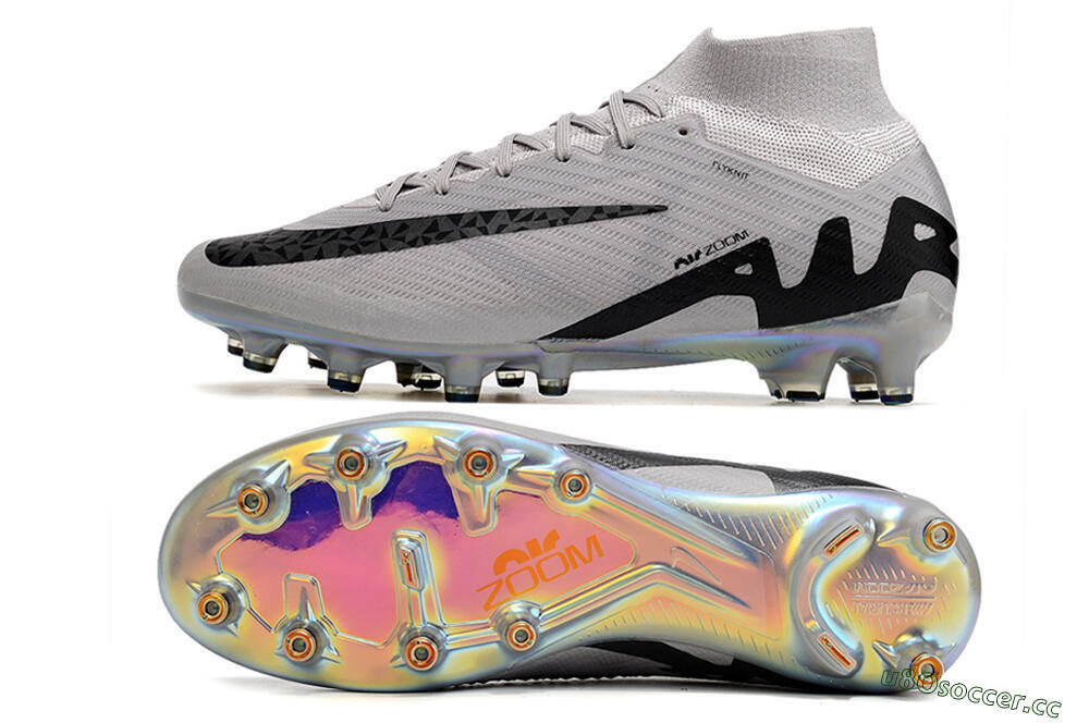 Men's Nike Air Zoom Mercurial Superfly 9 Elite AG Artificial Grass High-Tops Football Boots - Grey/Black/Gold 1