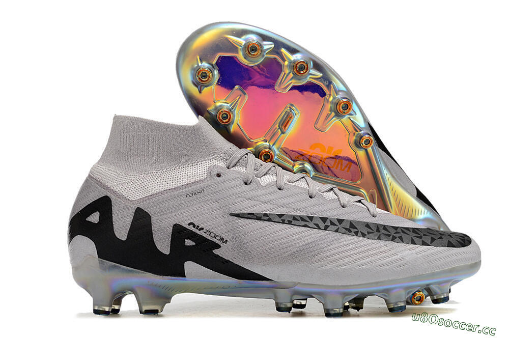 Men's Nike Air Zoom Mercurial Superfly 9 Elite AG Artificial Grass High-Tops Football Boots - Grey/Black/Gold 2