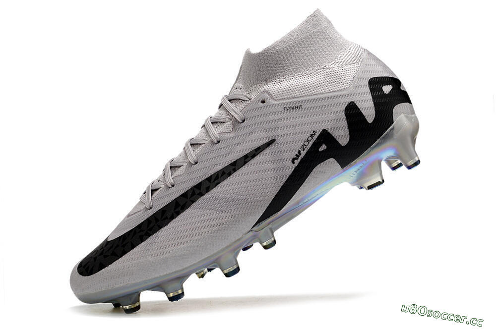 Men's Nike Air Zoom Mercurial Superfly 9 Elite AG Artificial Grass High-Tops Football Boots - Grey/Black/Gold 5