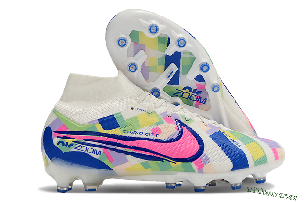 Men's Nike Air Zoom Mercurial Superfly 9 Elite AG Artificial Grass High-Tops Football Boots - White/Pink/Blue/Yellow 2