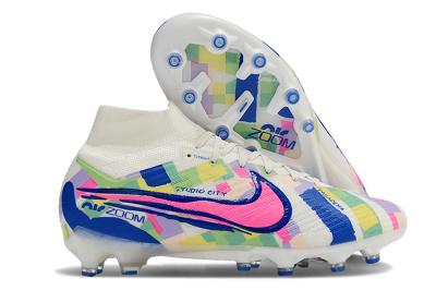Men's Nike Air Zoom Mercurial Superfly 9 Elite AG Artificial Grass High-Tops Football Boots - White/Pink/Blue/Yellow