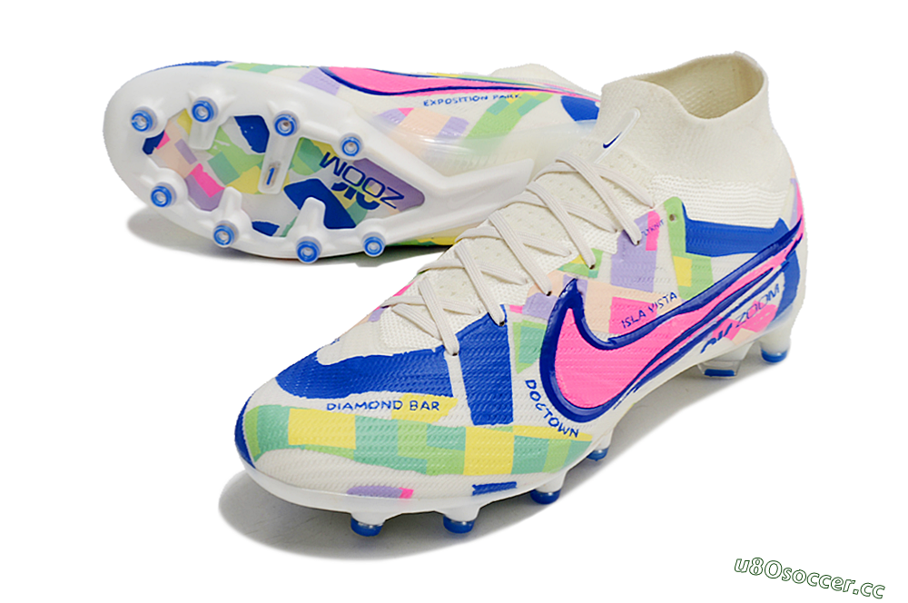 Men's Nike Air Zoom Mercurial Superfly 9 Elite AG Artificial Grass High-Tops Football Boots - White/Pink/Blue/Yellow 3