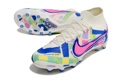 Men's Nike Air Zoom Mercurial Superfly 9 Elite AG Artificial Grass High-Tops Football Boots - White/Pink/Blue/Yellow