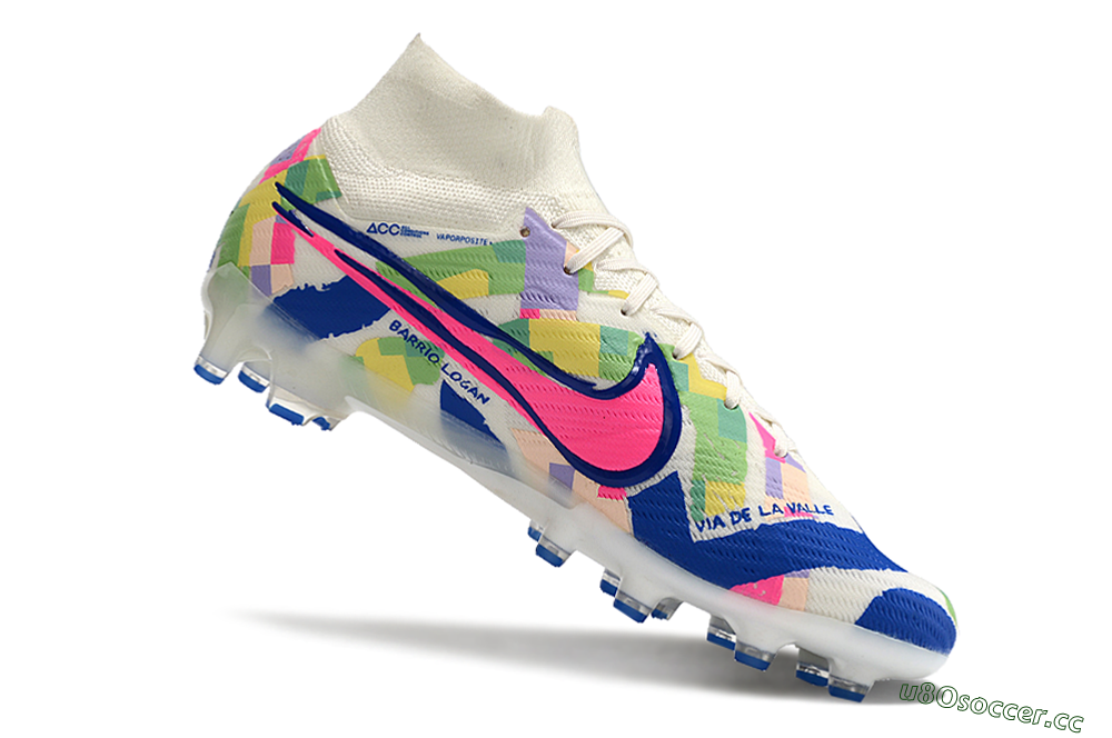 Men's Nike Air Zoom Mercurial Superfly 9 Elite AG Artificial Grass High-Tops Football Boots - White/Pink/Blue/Yellow 4
