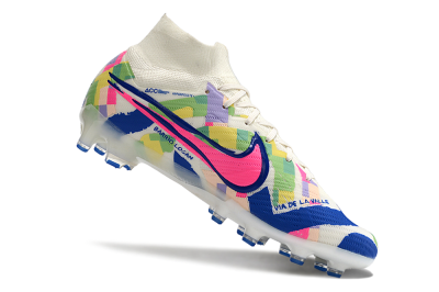 Men's Nike Air Zoom Mercurial Superfly 9 Elite AG Artificial Grass High-Tops Football Boots - White/Pink/Blue/Yellow