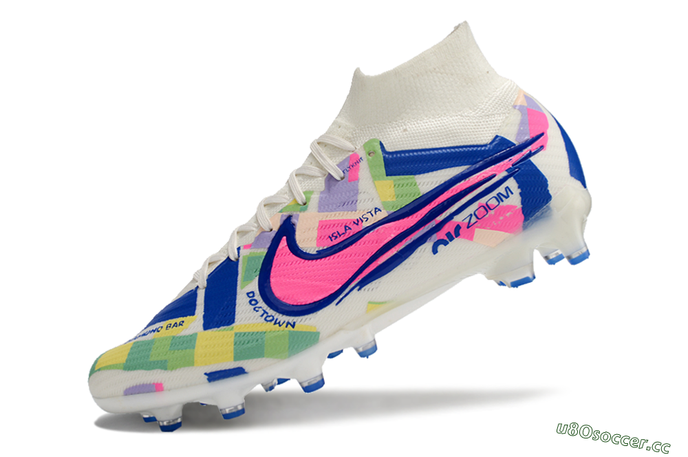 Men's Nike Air Zoom Mercurial Superfly 9 Elite AG Artificial Grass High-Tops Football Boots - White/Pink/Blue/Yellow 5