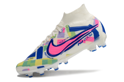 Men's Nike Air Zoom Mercurial Superfly 9 Elite AG Artificial Grass High-Tops Football Boots - White/Pink/Blue/Yellow