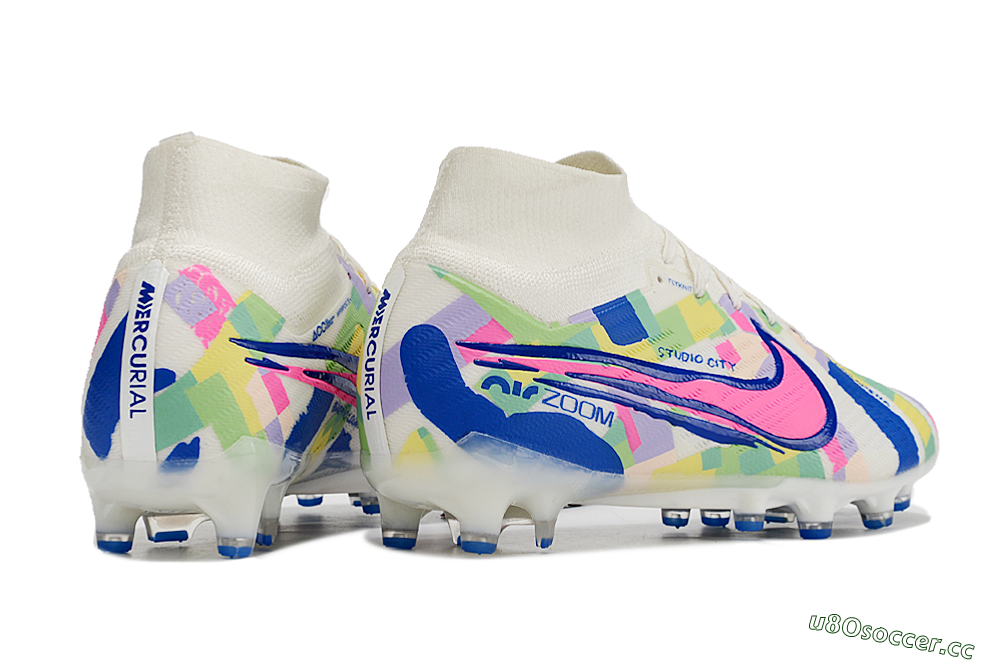 Men's Nike Air Zoom Mercurial Superfly 9 Elite AG Artificial Grass High-Tops Football Boots - White/Pink/Blue/Yellow 6