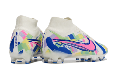 Men's Nike Air Zoom Mercurial Superfly 9 Elite AG Artificial Grass High-Tops Football Boots - White/Pink/Blue/Yellow