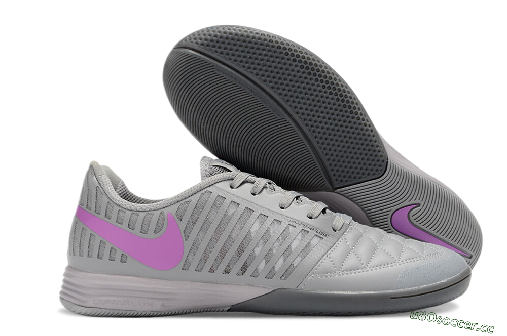Men's Nike Lunar Gato 2 IC Indoor & Futsal Low-Tops Football Shoes - Grey/Purple/White 2