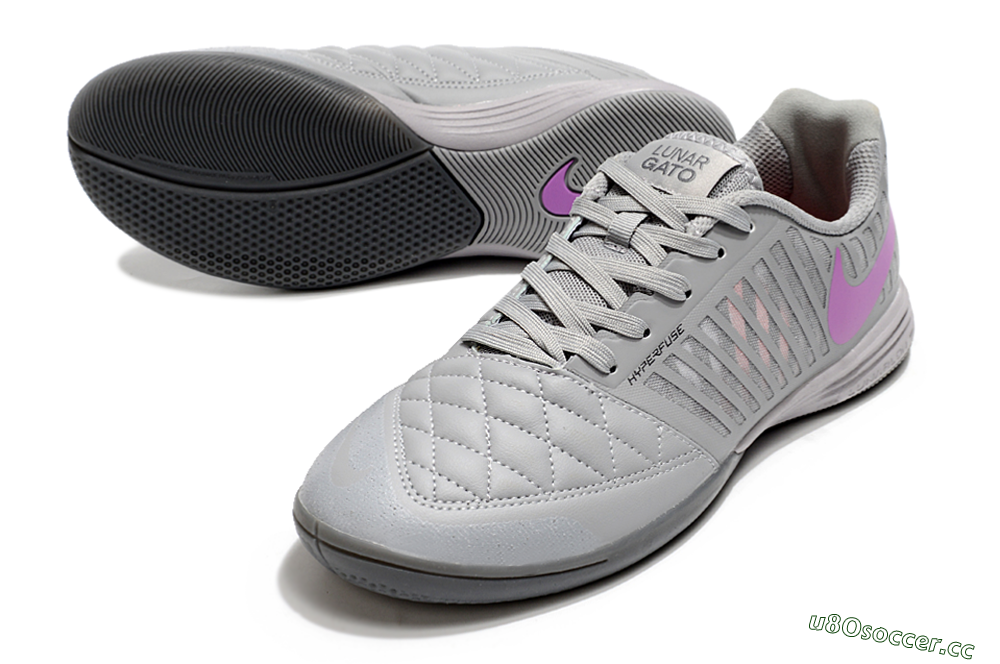 Men's Nike Lunar Gato 2 IC Indoor & Futsal Low-Tops Football Shoes - Grey/Purple/White 3