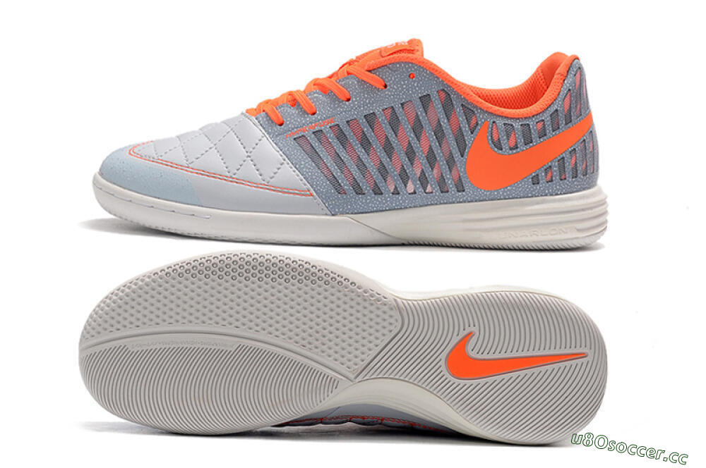 Men's Nike Lunar Gato 2 IC Indoor & Futsal Low-Tops Football Shoes - White/Grey/Orange 1