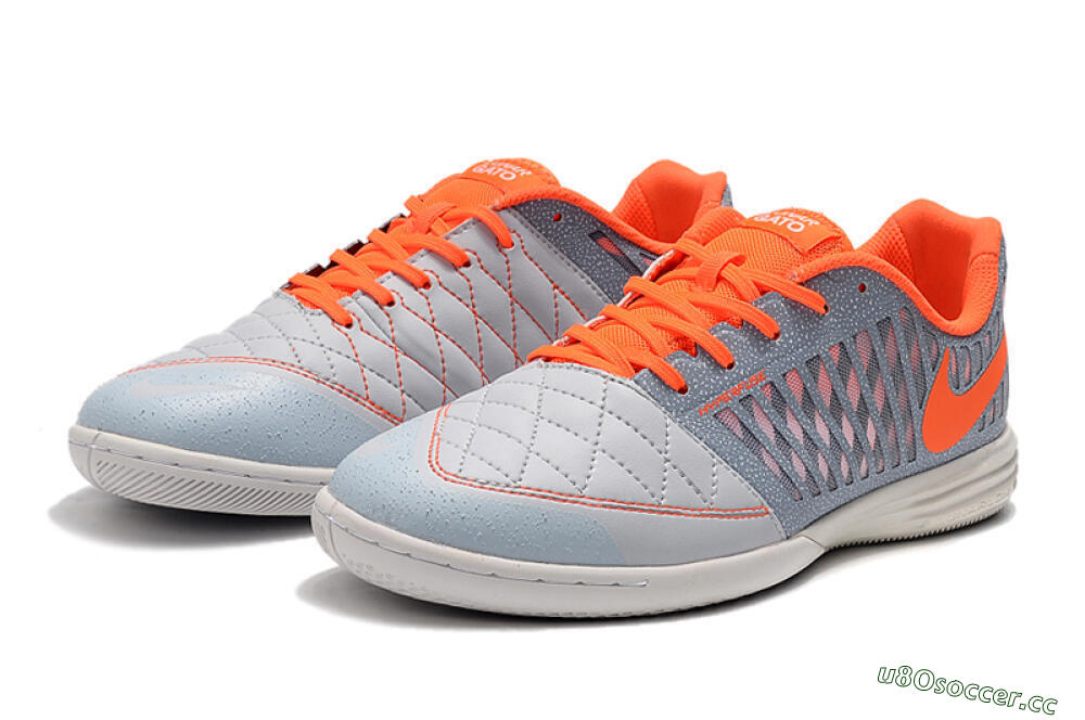 Men's Nike Lunar Gato 2 IC Indoor & Futsal Low-Tops Football Shoes - White/Grey/Orange 0
