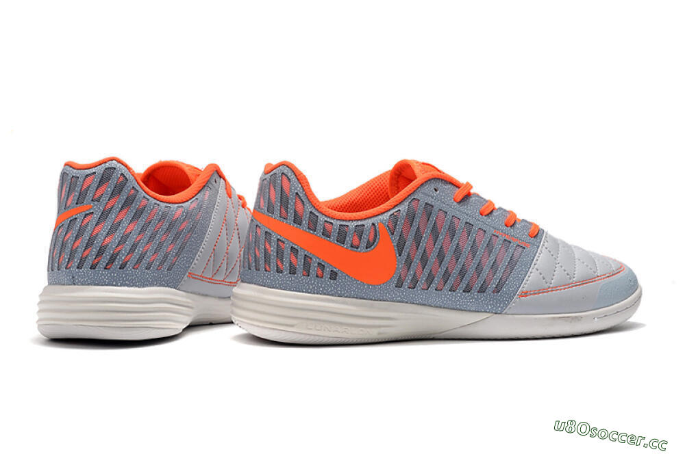 Men's Nike Lunar Gato 2 IC Indoor & Futsal Low-Tops Football Shoes - White/Grey/Orange 4