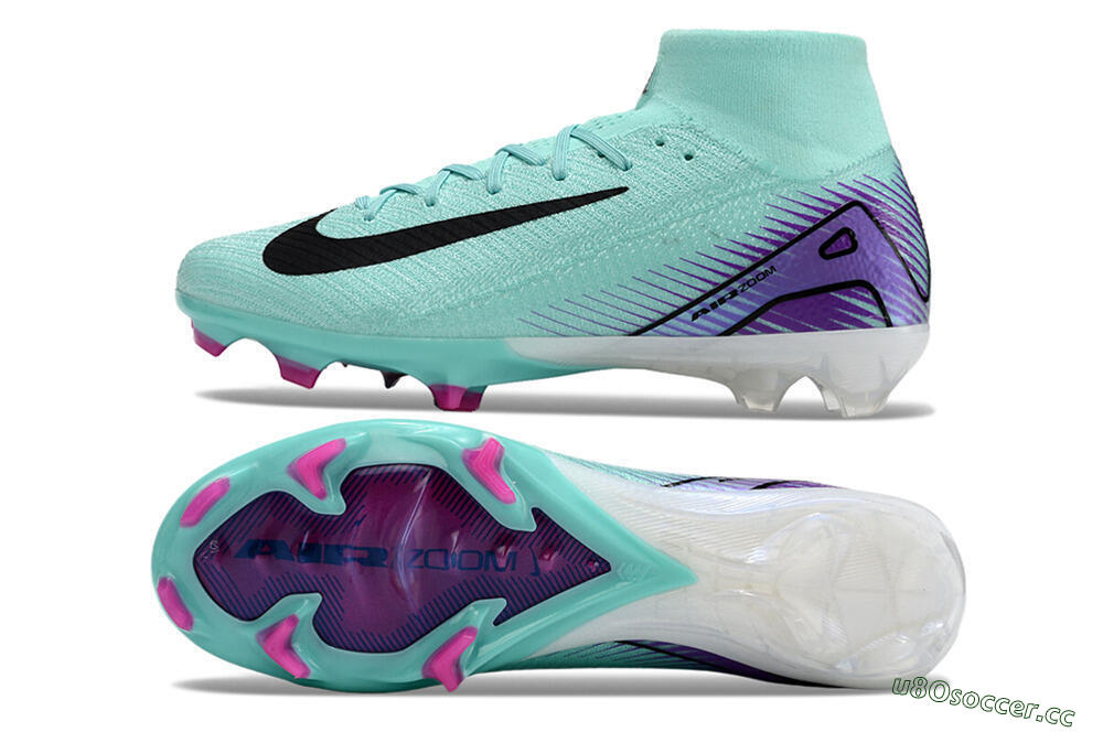 Men's Nike Air Zoom Mercurial Superfly 10 Elite FG Firm Ground High-Tops Football Boots - Jade/Black/Purple 1