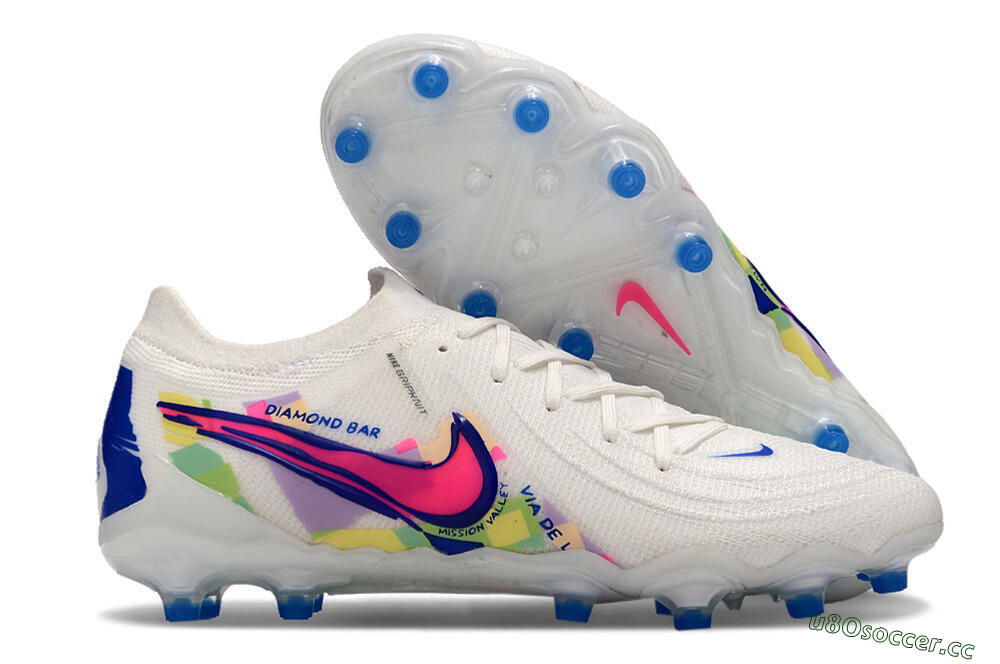 Men's Nike Phantom Luna Elite AG Artificial Grass Low-Tops Football Boots - White/Pink/Blue 2