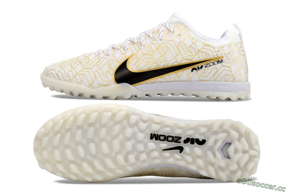 Men's Nike Air Zoom Mercurial Vapor 15 Pro TF Artificial Turf Low-Tops Football Shoes - White/Gold/Black 1