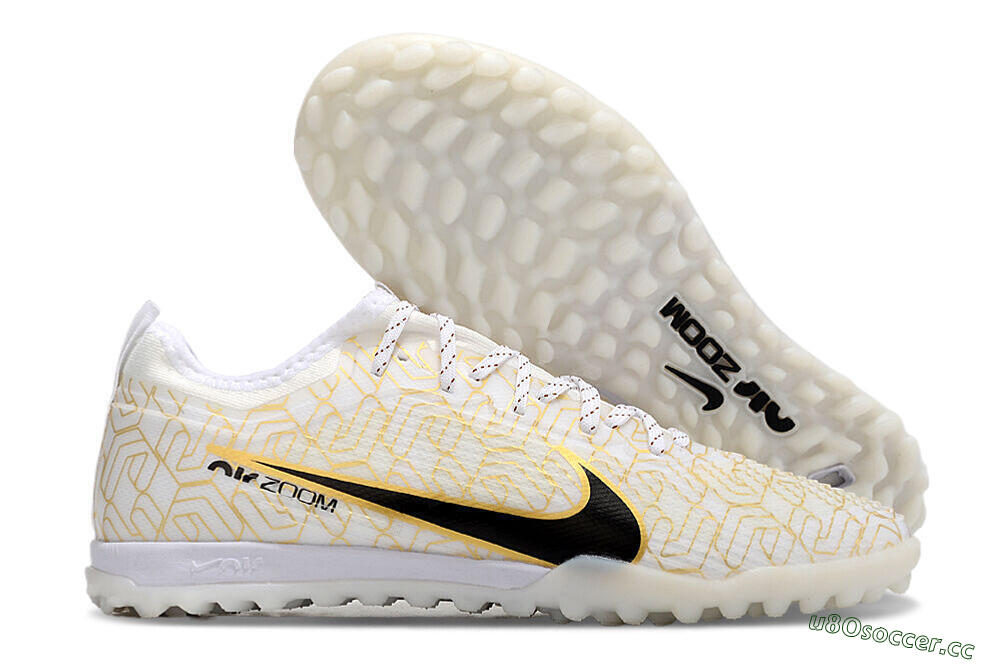 Men's Nike Air Zoom Mercurial Vapor 15 Pro TF Artificial Turf Low-Tops Football Shoes - White/Gold/Black 2