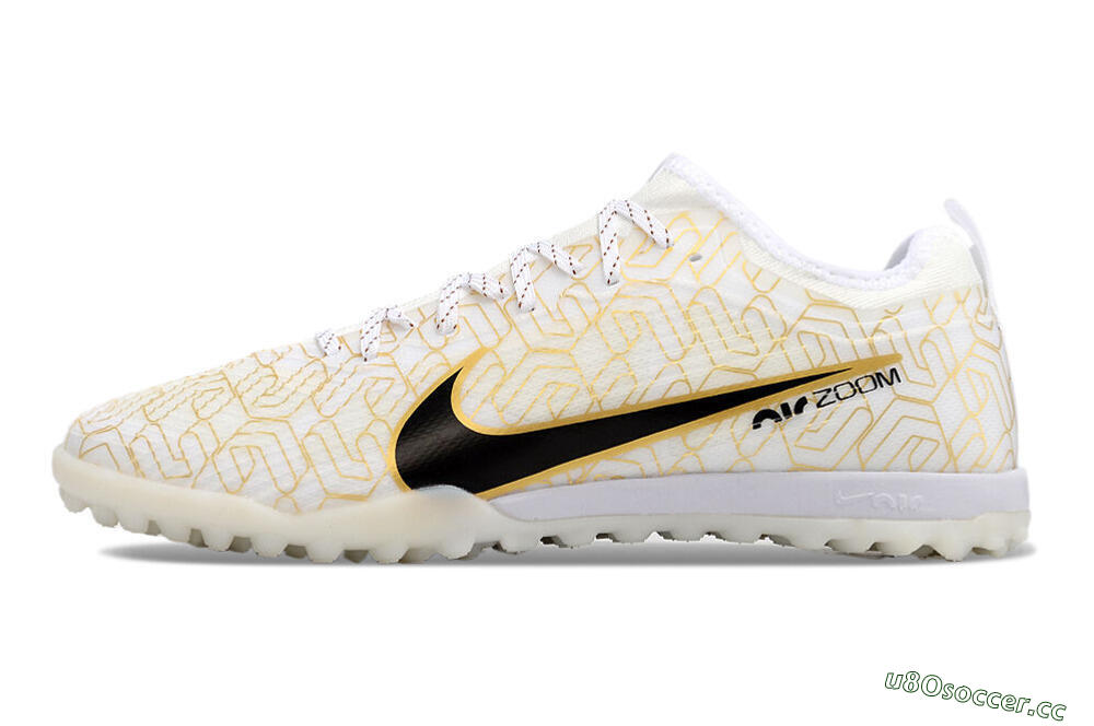 Men's Nike Air Zoom Mercurial Vapor 15 Pro TF Artificial Turf Low-Tops Football Shoes - White/Gold/Black 0
