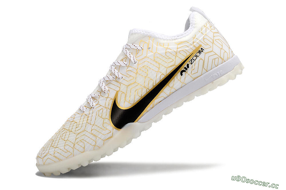 Men's Nike Air Zoom Mercurial Vapor 15 Pro TF Artificial Turf Low-Tops Football Shoes - White/Gold/Black 5