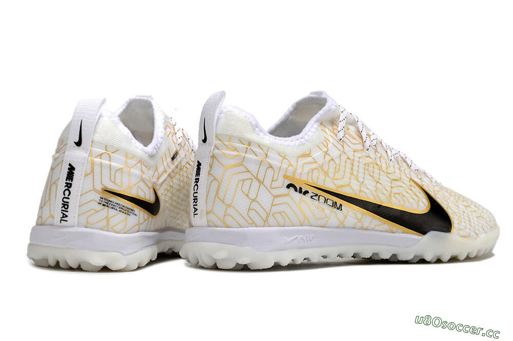 Men's Nike Air Zoom Mercurial Vapor 15 Pro TF Artificial Turf Low-Tops Football Shoes - White/Gold/Black 6