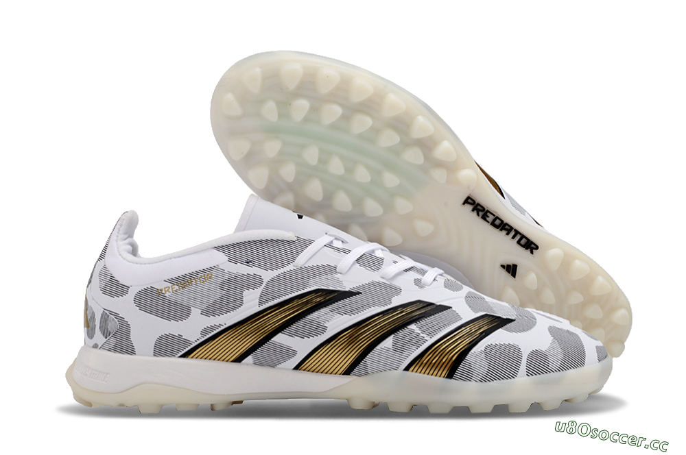 Unisex Adidas Predator 24 Elite TF Artificial Turf Low-Tops Football Shoes - White/Black/Gold 2