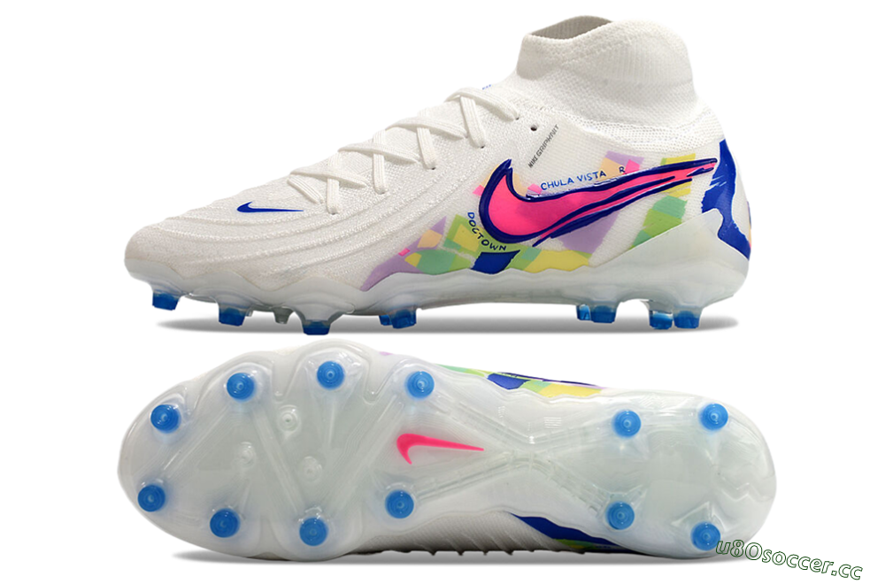 Men's Nike Phantom Luna Elite AG Artificial Grass High-Tops Football Boots - White/Blue/Pink/Yellow 1