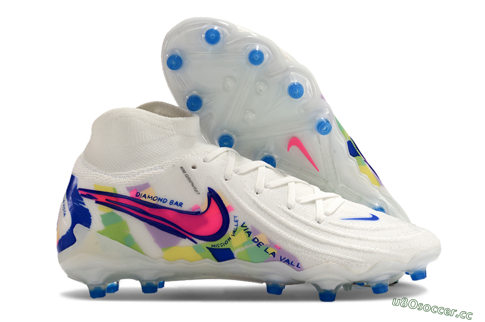 Men's Nike Phantom Luna Elite AG Artificial Grass High-Tops Football Boots - White/Blue/Pink/Yellow 2