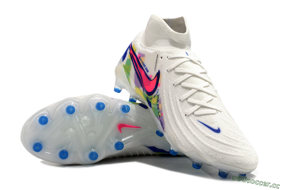 Men's Nike Phantom Luna Elite AG Artificial Grass High-Tops Football Boots - White/Blue/Pink/Yellow 3