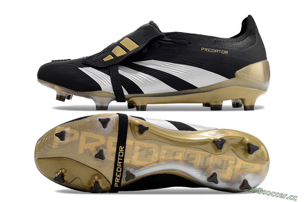 Men's Adidas Predator Elite Foldover Tongue FG Firm Ground Low-Tops Football Boots - Black/White/Gold 1
