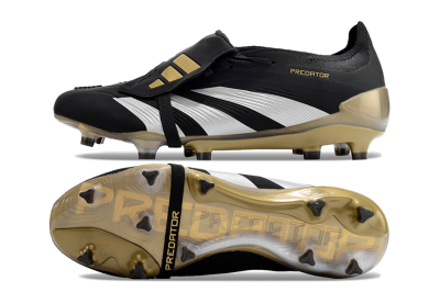 Men's Adidas Predator Elite Foldover Tongue FG Firm Ground Low-Tops Football Boots - Black/White/Gold