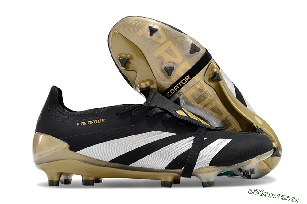 Men's Adidas Predator Elite Foldover Tongue FG Firm Ground Low-Tops Football Boots - Black/White/Gold 2